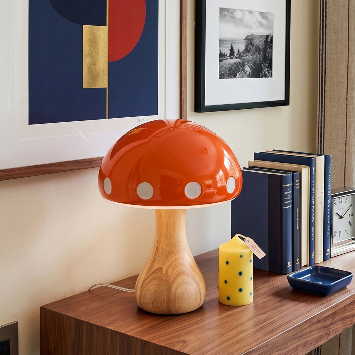 Polka Dot Mushroom Wood Table Lamp