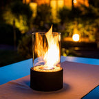 Portable Bioethanol Fireplace Glass Cylinder Tabletop Heater with Metal Base