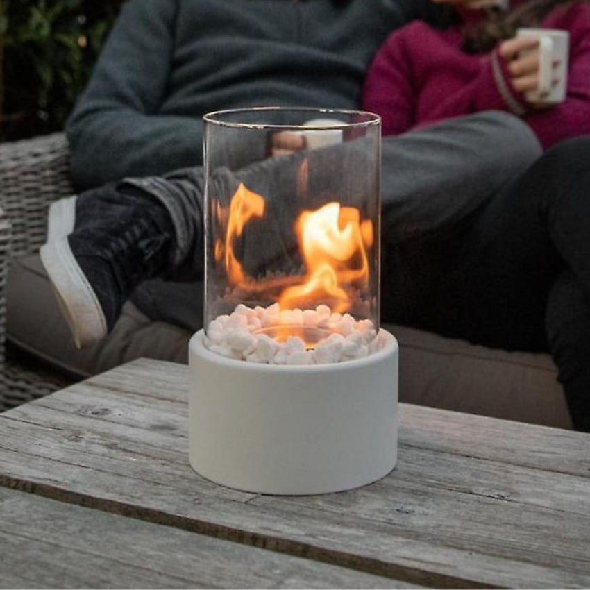 Portable Bioethanol Fireplace Glass Cylinder Tabletop Heater with Metal Base