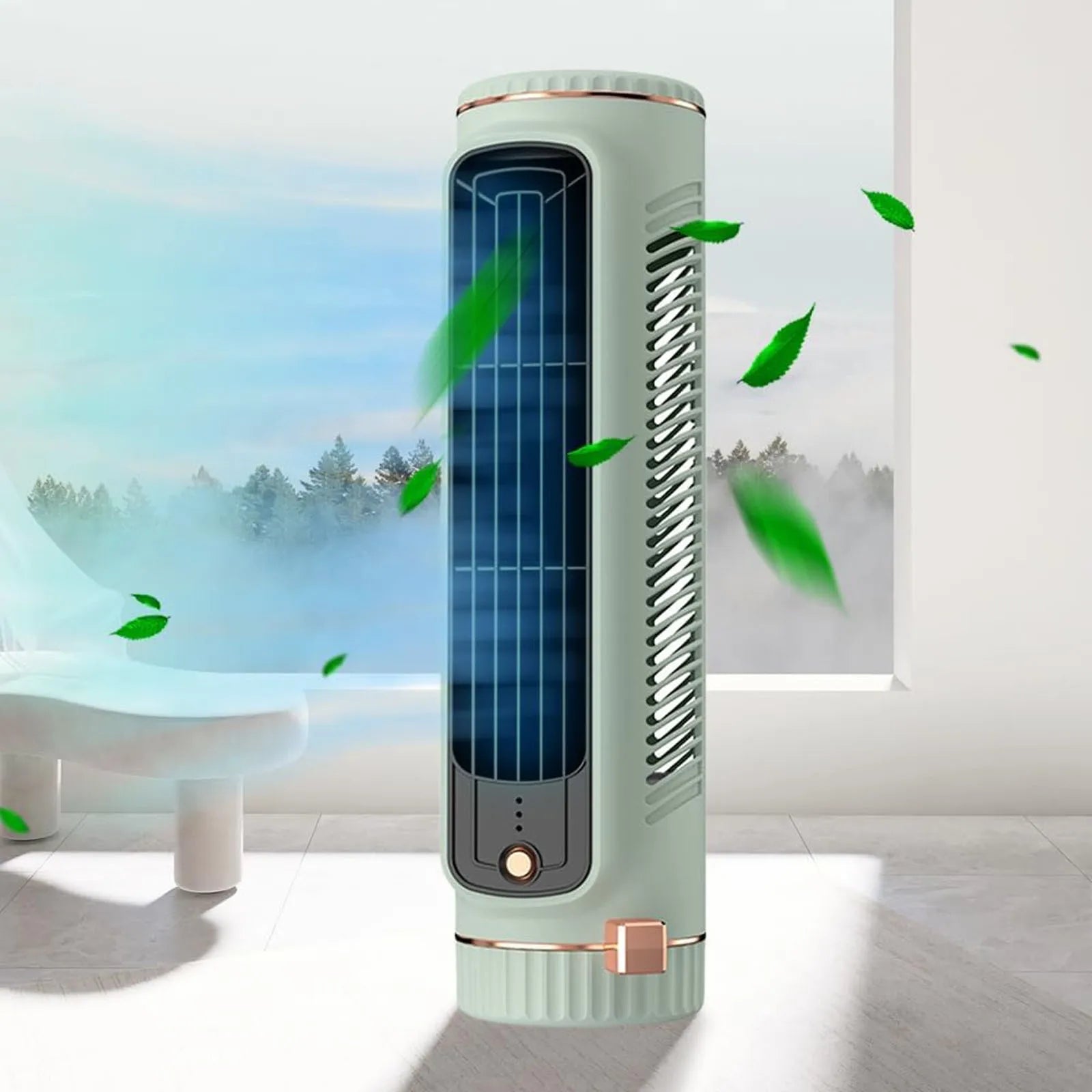Portable Tower Fan, Bladeless Design, 360° Air Circulation, Battery Operated