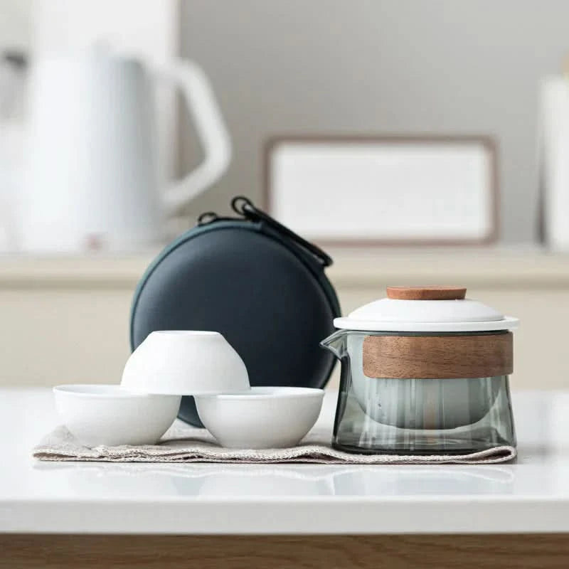 Portable Tea Set Food Safe Compact Travel Drinkware with Teapot and Cups