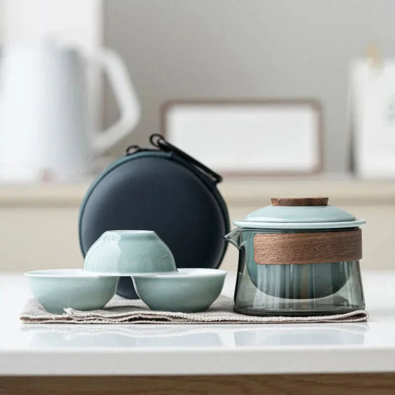 Portable Tea Set Food Safe Compact Travel Drinkware with Teapot and Cups