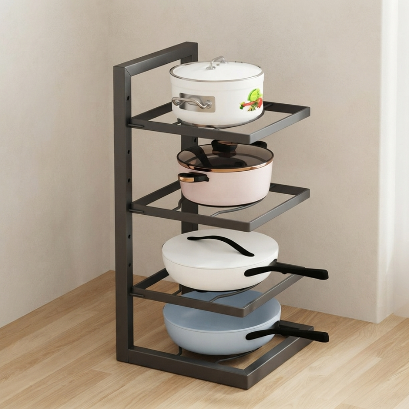 Kitchen Rack Cookware Storage Organizer for Pots Pans and Lids