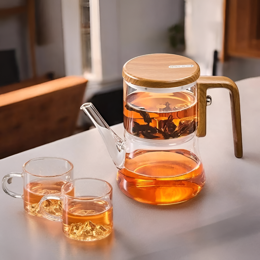 Mirelva – Glass Teapot 760ml with Magnetic Filtering System and Wood Finish