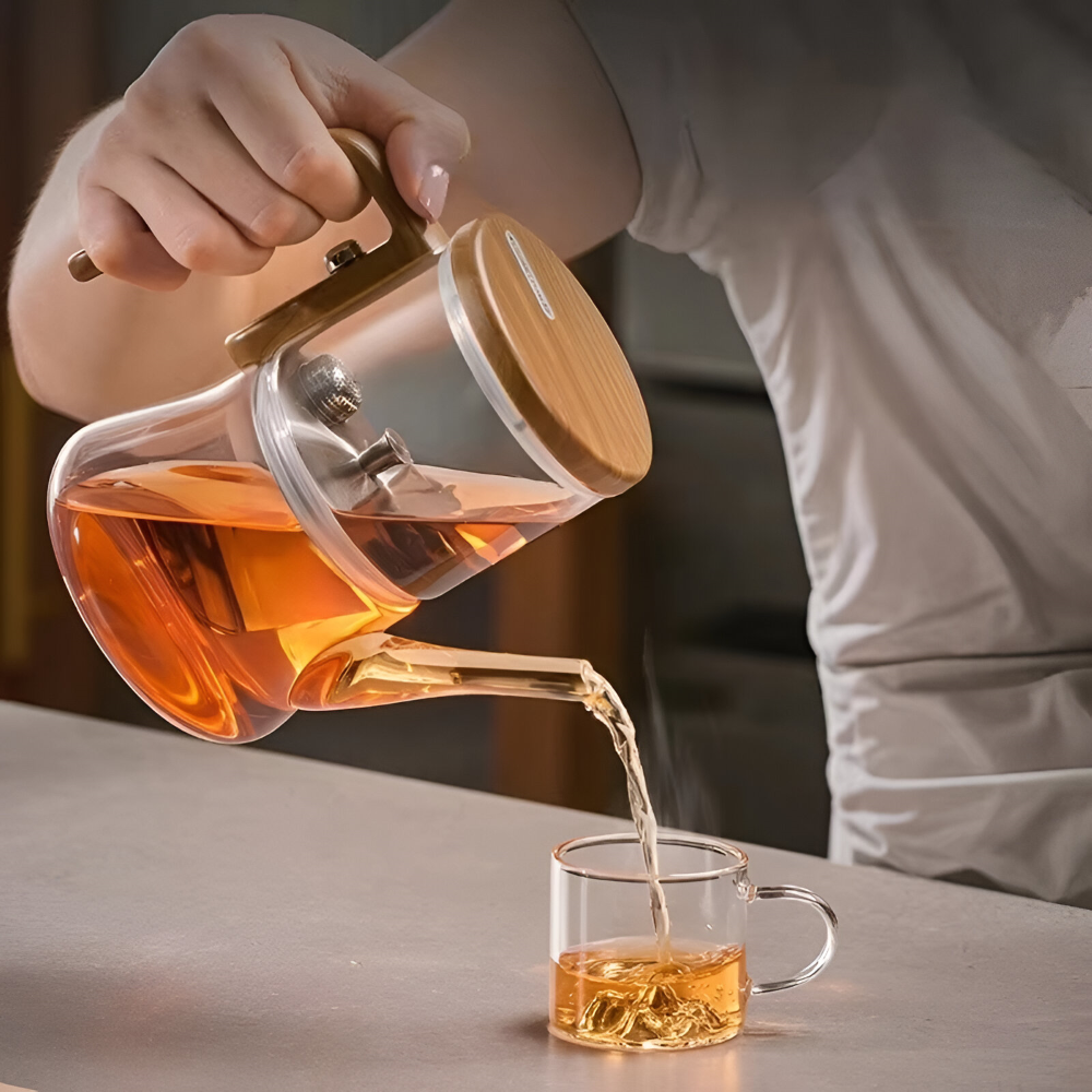 Mirelva – Glass Teapot 760ml with Magnetic Filtering System and Wood Finish
