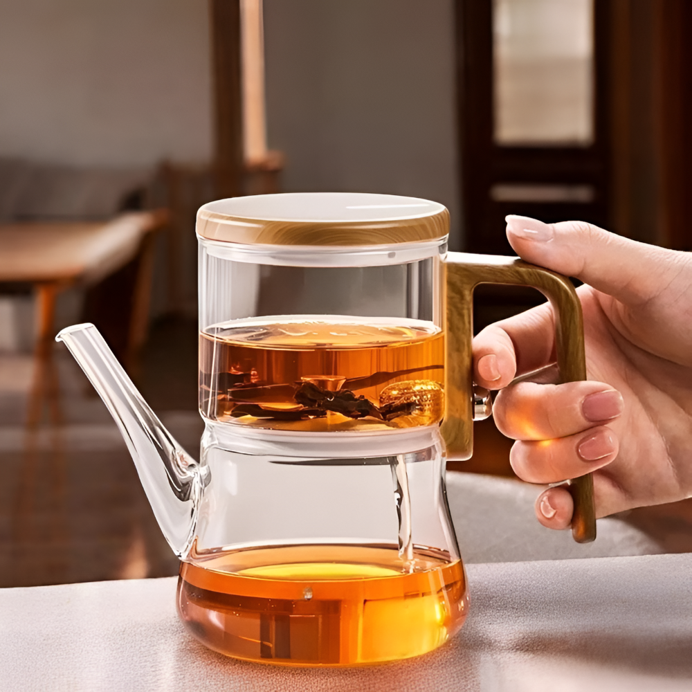Mirelva – Glass Teapot 760ml with Magnetic Filtering System and Wood Finish