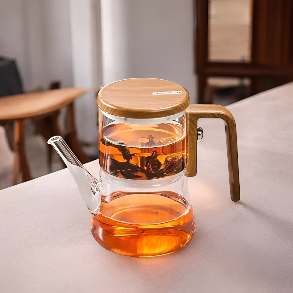 Mirelva – Glass Teapot 760ml with Magnetic Filtering System and Wood Finish
