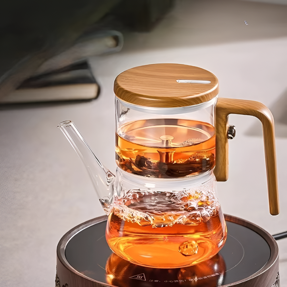 Mirelva – Glass Teapot 760ml with Magnetic Filtering System and Wood Finish