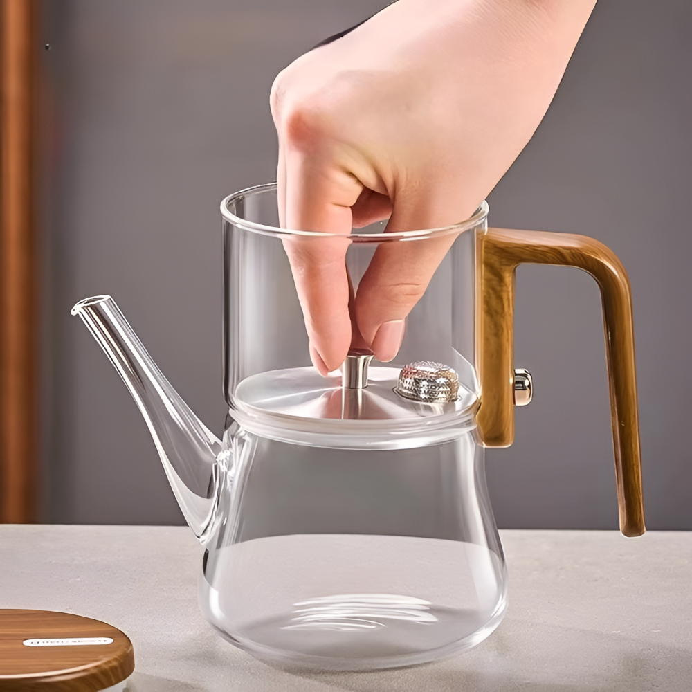 Mirelva – Glass Teapot 760ml with Magnetic Filtering System and Wood Finish