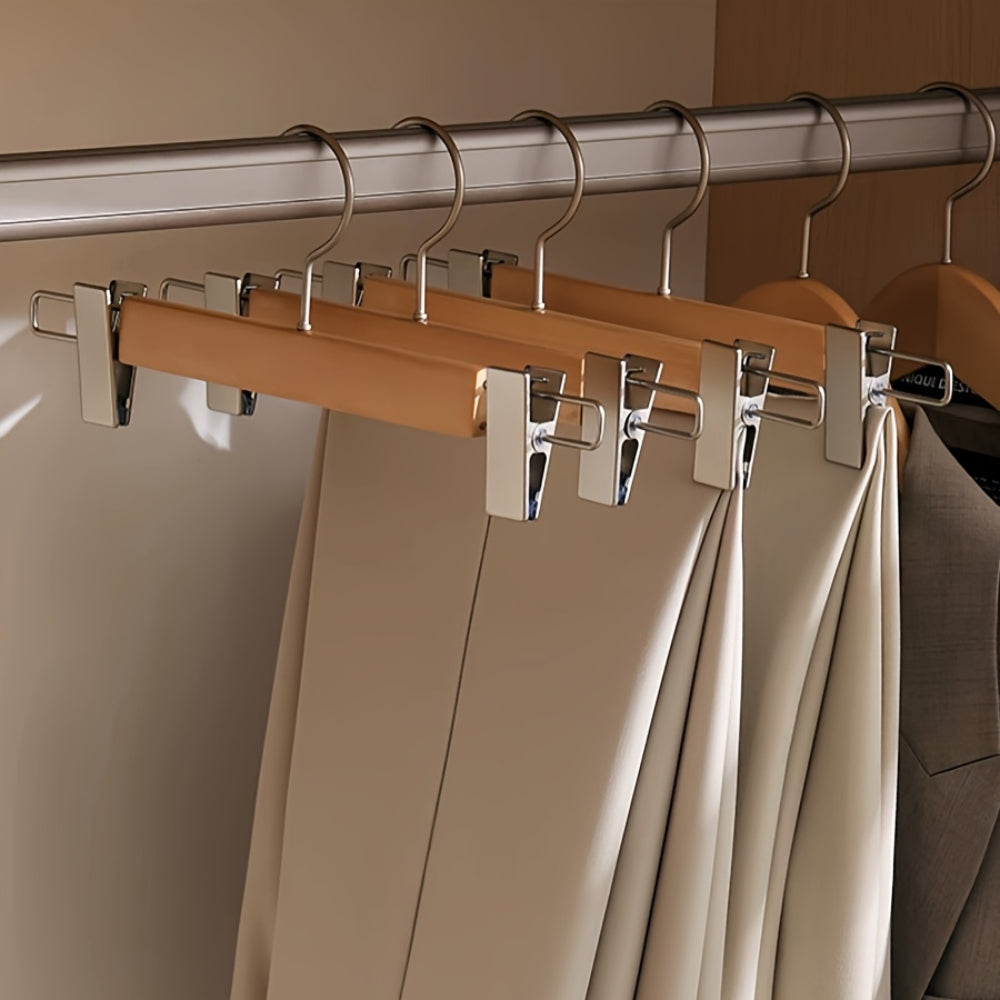 Premium Wooden Trouser Hangers with Clips – 360° Rotating Hook for Pants and Skirts Organization
