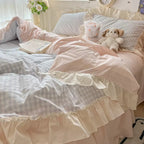 PrincessStyle: Checkered Duvet Cover Set – Soft, Breathable & Decorative with Lace Ruffles for Youth Rooms & Student Dorms