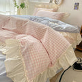 PrincessStyle: Checkered Duvet Cover Set – Soft, Breathable & Decorative with Lace Ruffles for Youth Rooms & Student Dorms