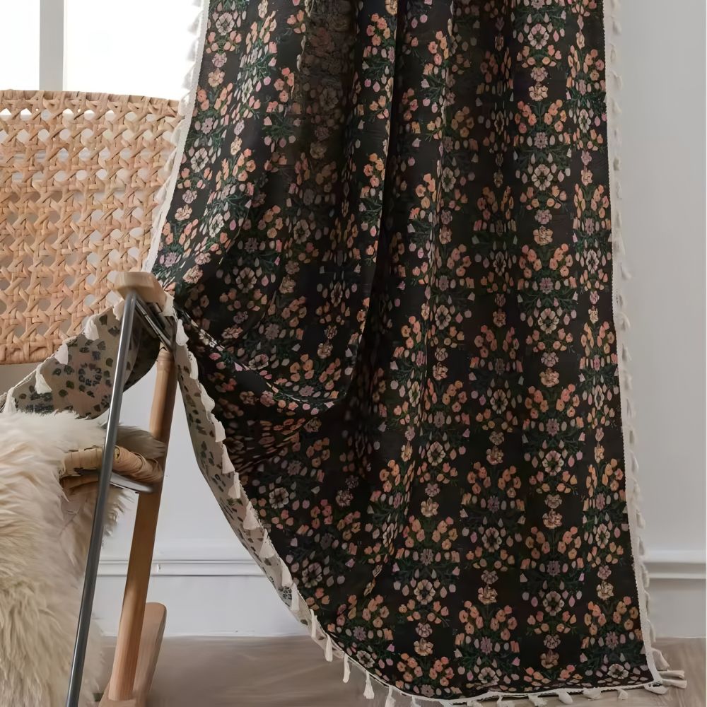 PrismaFlair: Jacquard Curtain with Tassels – Stylish & Sheer for Bedrooms & Kitchens