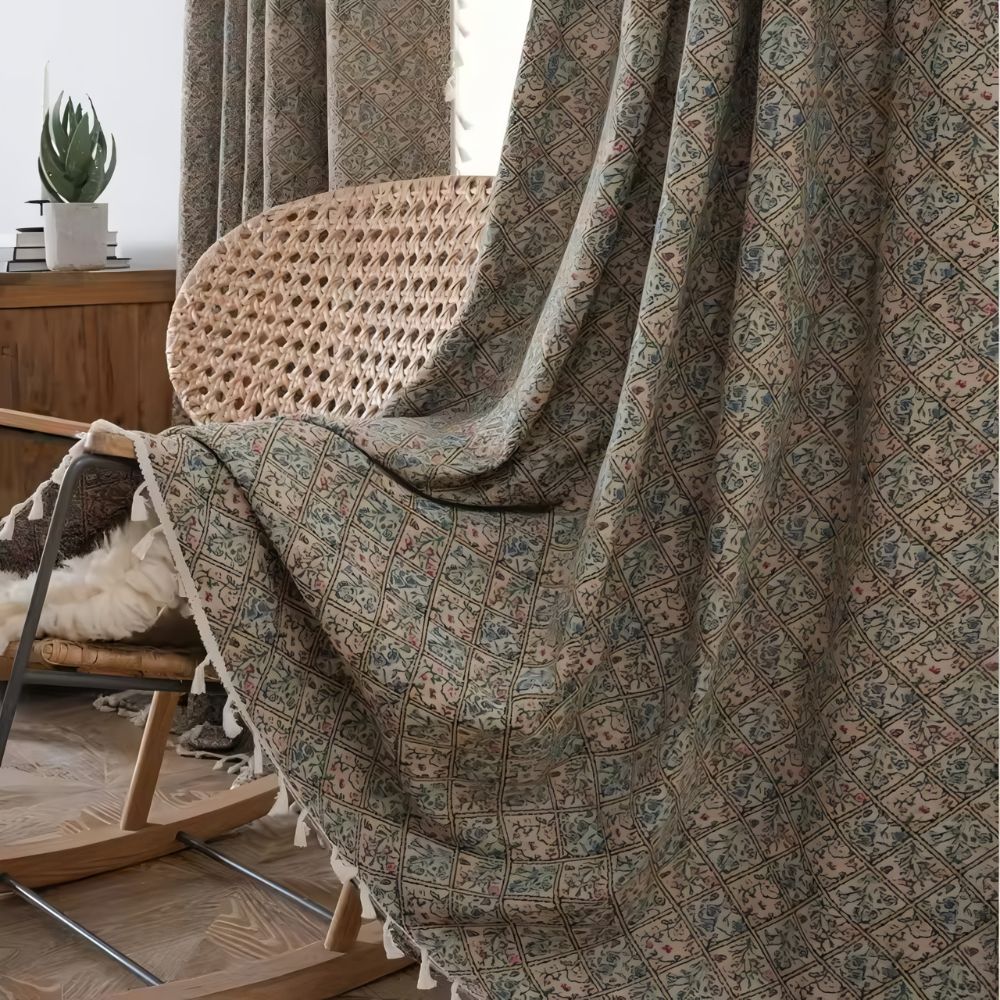 PrismaFlair: Jacquard Curtain with Tassels – Stylish & Sheer for Bedrooms & Kitchens