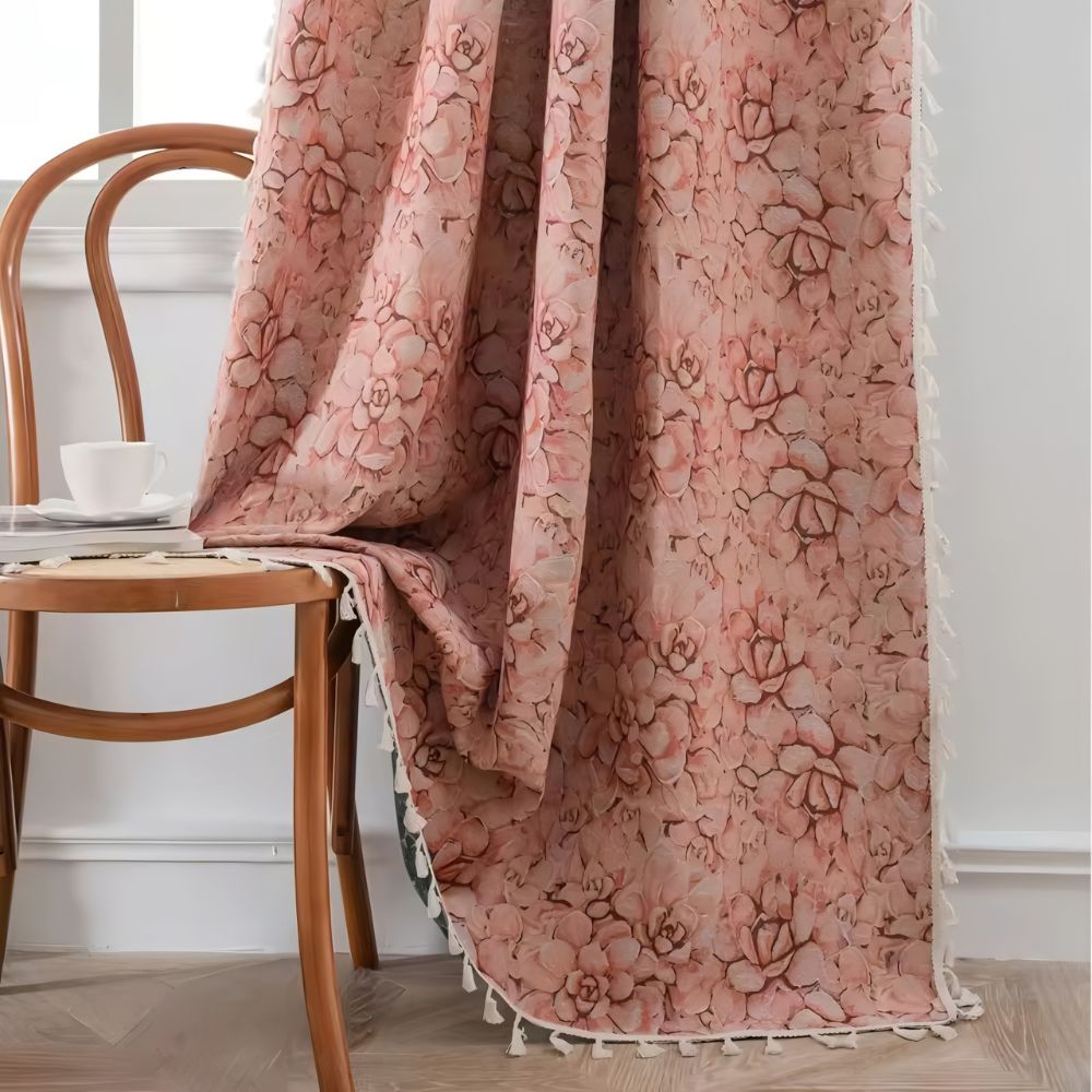 PrismaFlair: Jacquard Curtain with Tassels – Stylish & Sheer for Bedrooms & Kitchens