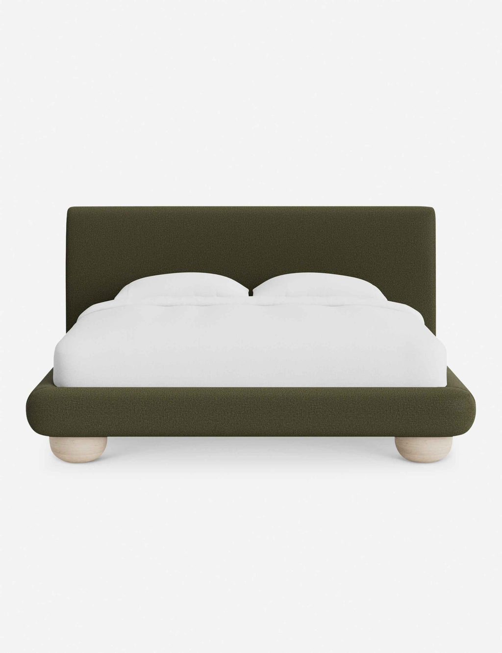 Rivo Platform Bed | Upholstered Frame, Light Wood Grain Base