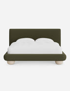 Rivo Platform Bed | Upholstered Frame, Light Wood Grain Base