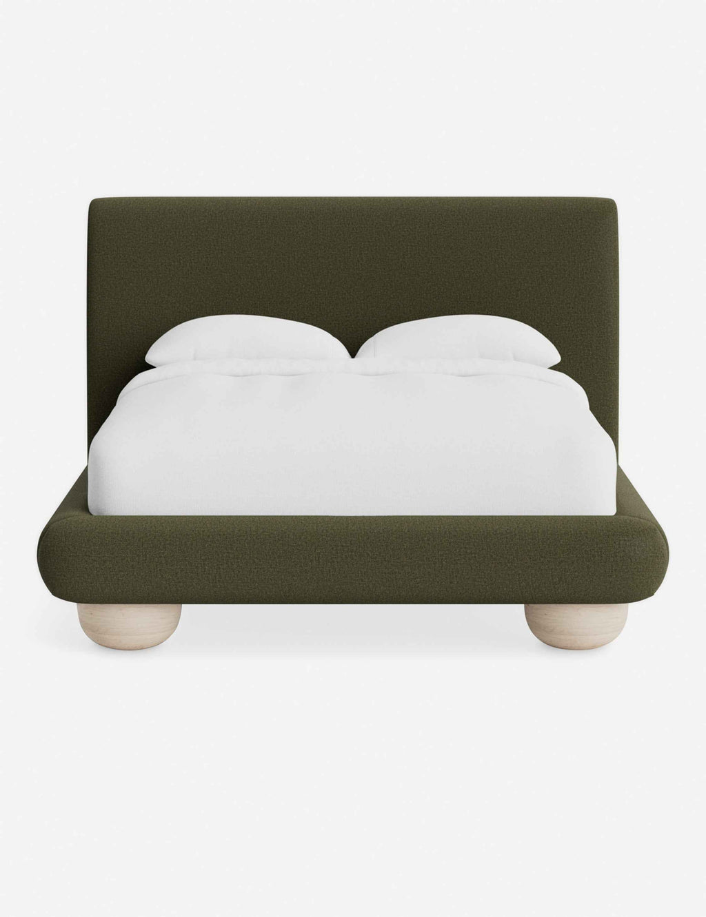 Rivo Platform Bed | Upholstered Frame, Light Wood Grain Base