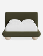 Rivo Platform Bed | Upholstered Frame, Light Wood Grain Base