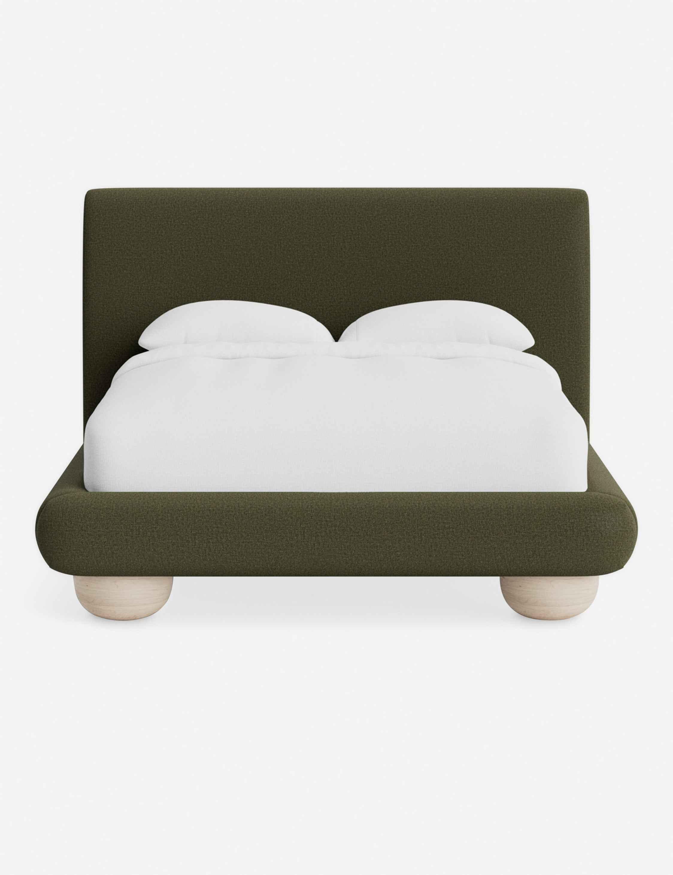 Rivo Platform Bed | Upholstered Frame, Light Wood Grain Base