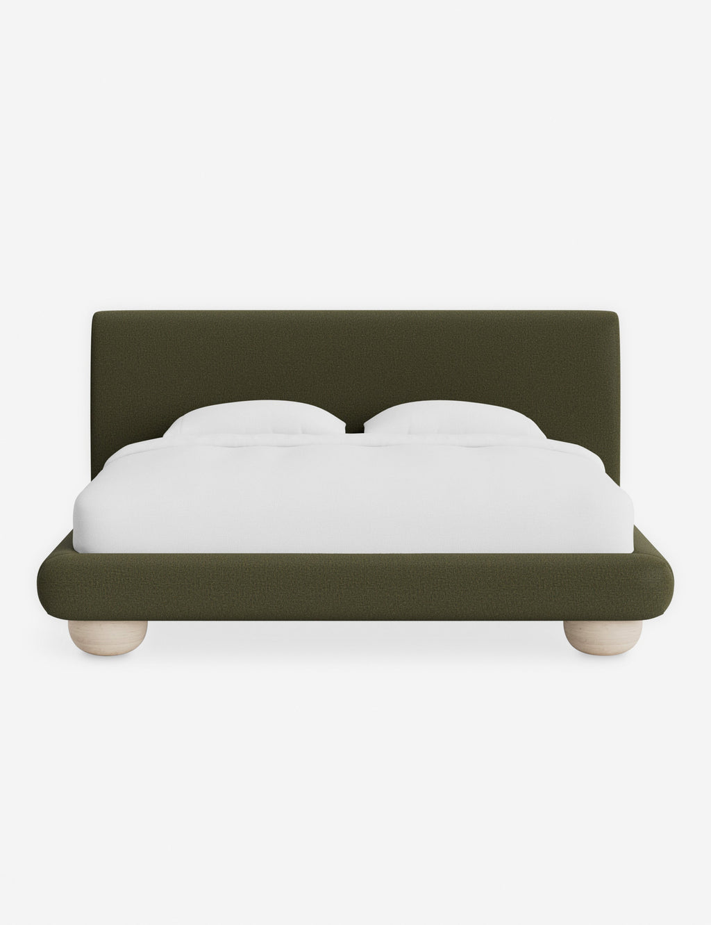 Rivo Platform Bed | Upholstered Frame, Light Wood Grain Base