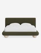 Rivo Platform Bed | Upholstered Frame, Light Wood Grain Base