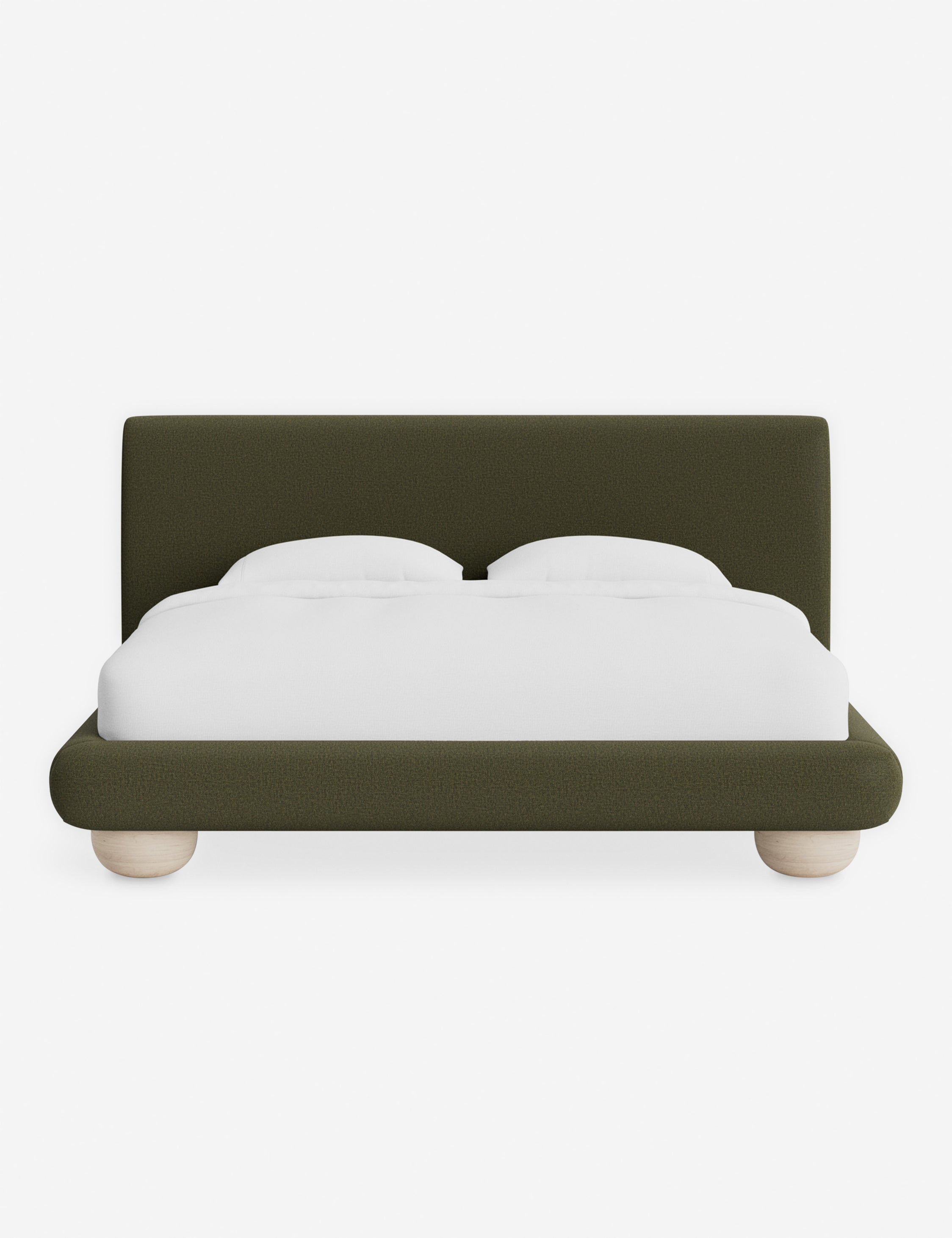 Rivo Platform Bed | Upholstered Frame, Light Wood Grain Base