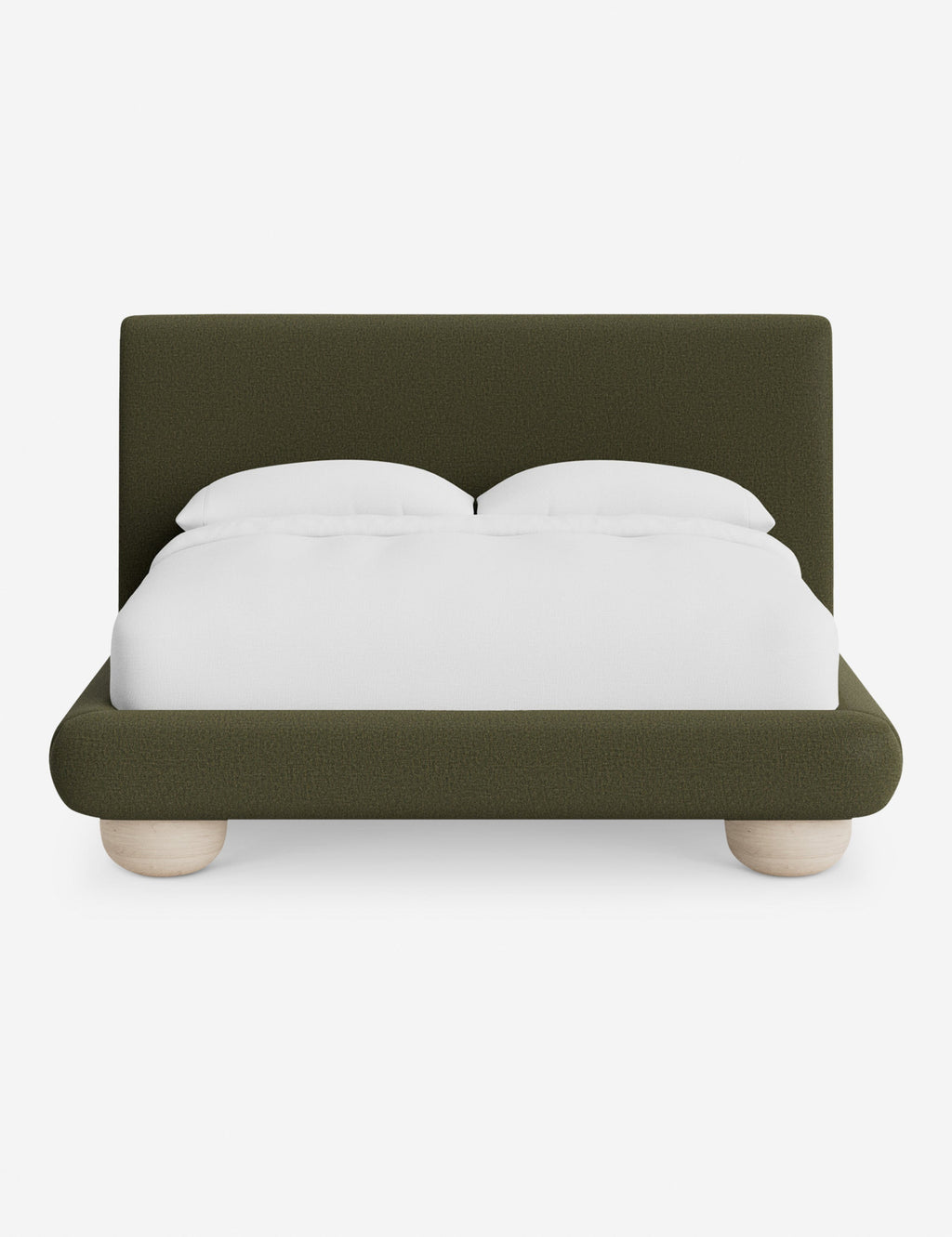 Rivo Platform Bed | Upholstered Frame, Light Wood Grain Base