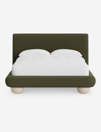Rivo Platform Bed | Upholstered Frame, Light Wood Grain Base