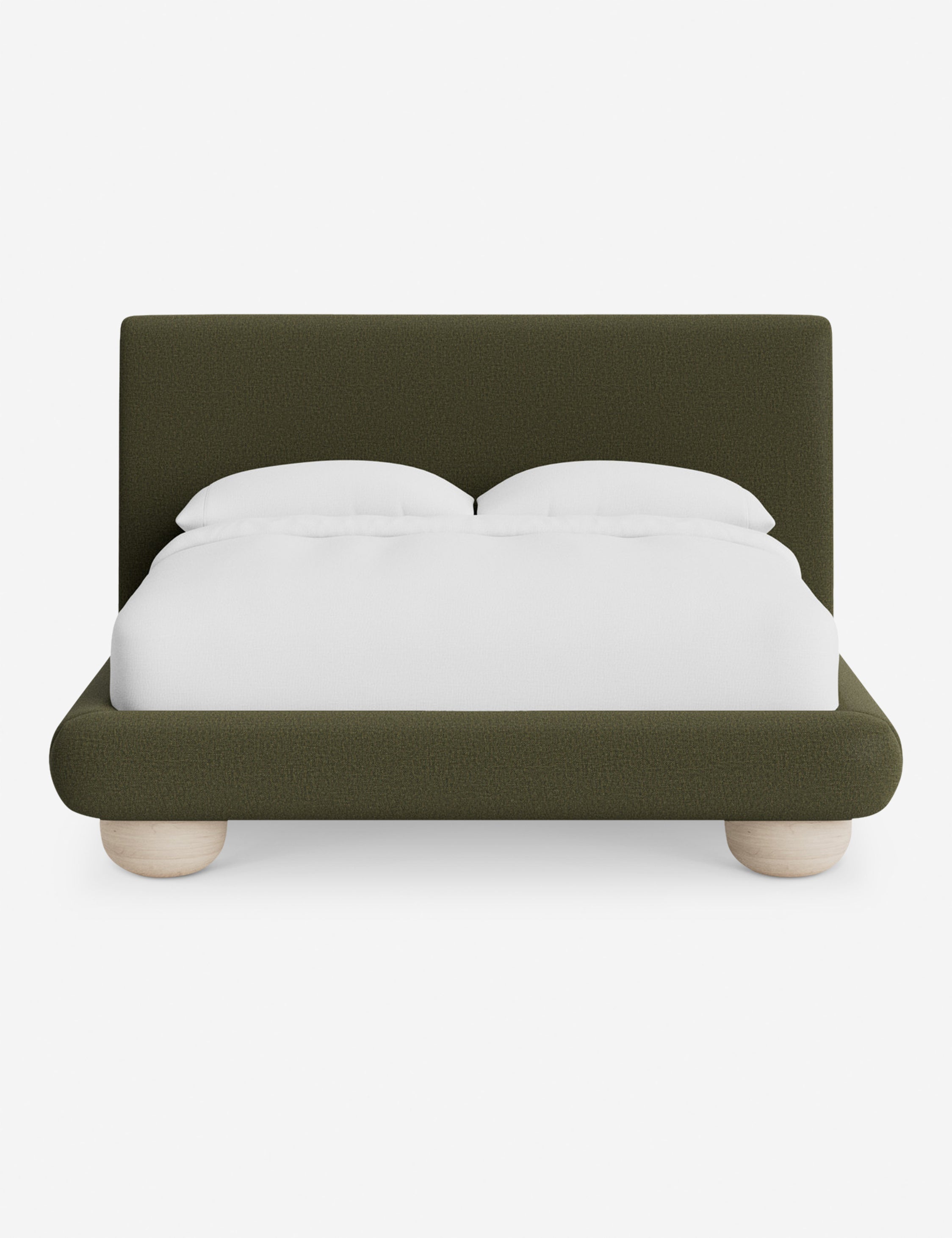 Rivo Platform Bed | Upholstered Frame, Light Wood Grain Base
