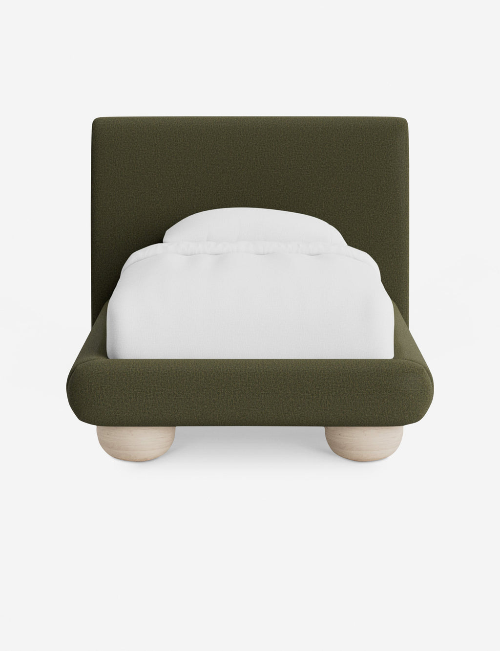 Rivo Platform Bed | Upholstered Frame, Light Wood Grain Base