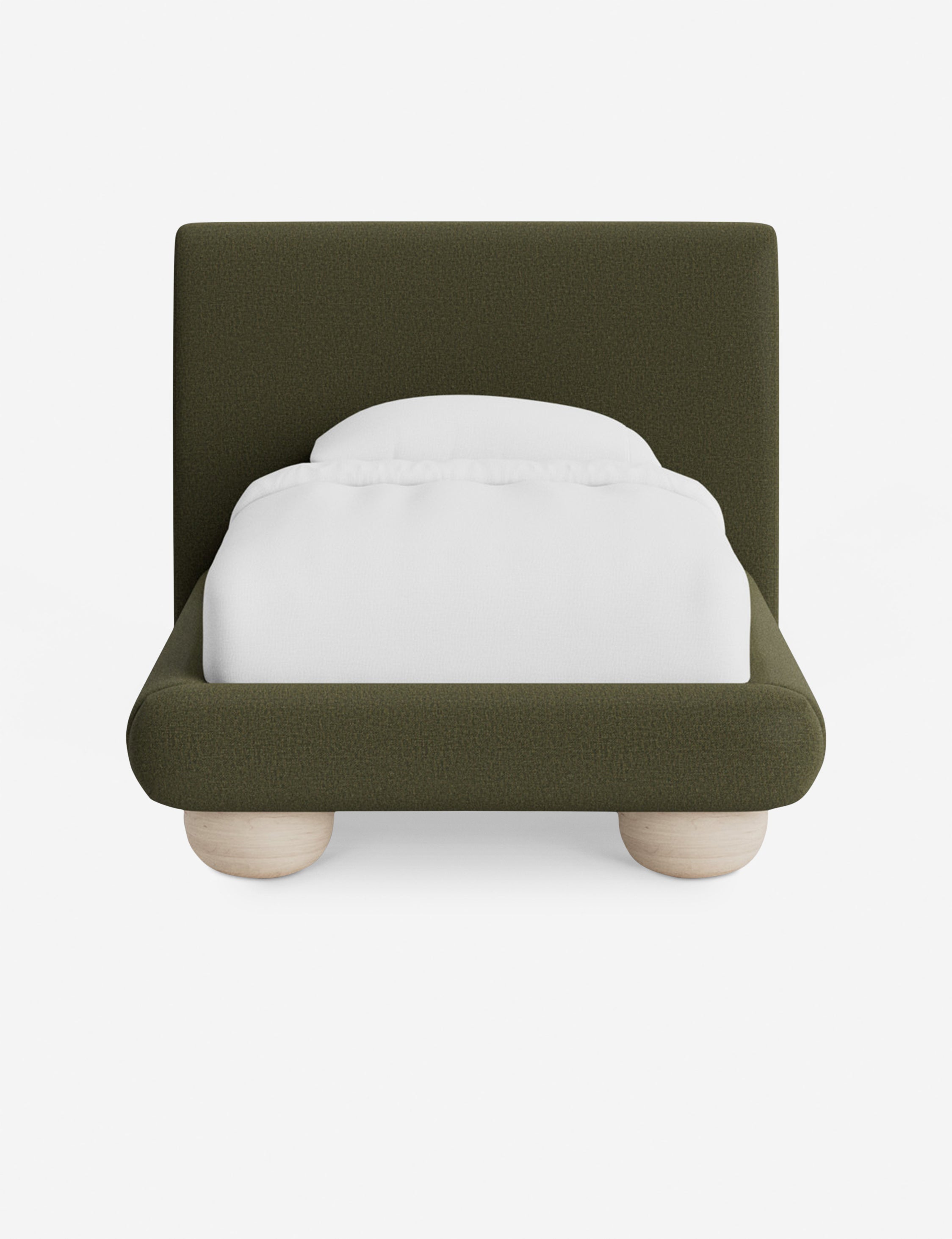 Rivo Platform Bed | Upholstered Frame, Light Wood Grain Base