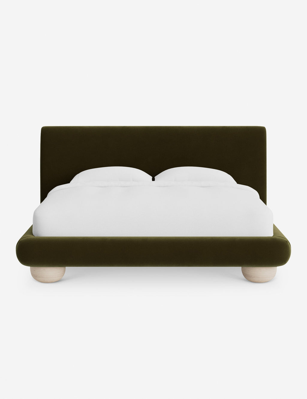 Rivo Platform Bed | Upholstered Frame, Light Wood Grain Base