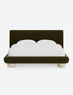 Rivo Platform Bed | Upholstered Frame, Light Wood Grain Base
