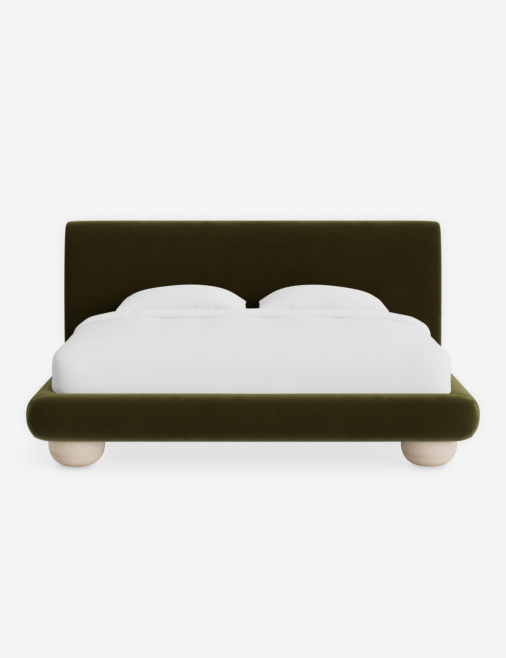 Rivo Platform Bed | Upholstered Frame, Light Wood Grain Base