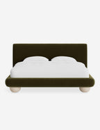 Rivo Platform Bed | Upholstered Frame, Light Wood Grain Base