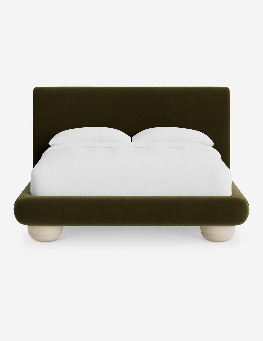 Rivo Platform Bed | Upholstered Frame, Light Wood Grain Base