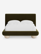 Rivo Platform Bed | Upholstered Frame, Light Wood Grain Base