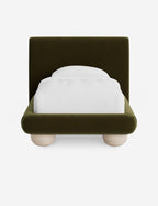 Rivo Platform Bed | Upholstered Frame, Light Wood Grain Base