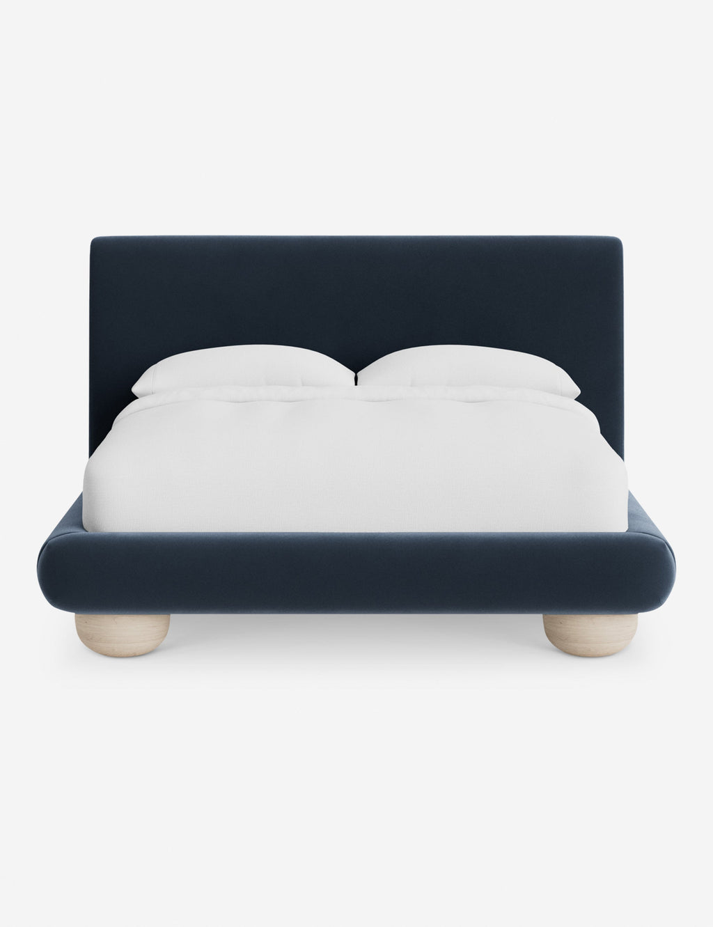 Rivo Platform Bed | Upholstered Frame, Light Wood Grain Base