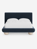 Rivo Platform Bed | Upholstered Frame, Light Wood Grain Base