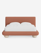 Rivo Platform Bed | Upholstered Frame, Light Wood Grain Base