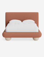 Rivo Platform Bed | Upholstered Frame, Light Wood Grain Base