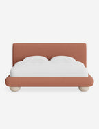 Rivo Platform Bed | Upholstered Frame, Light Wood Grain Base