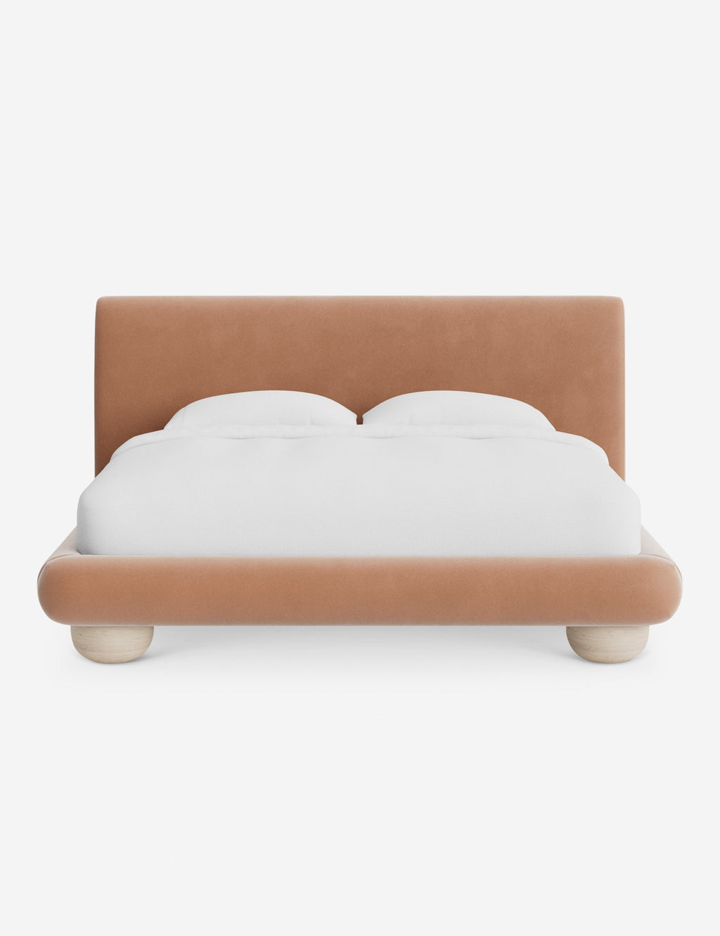 Rivo Platform Bed | Upholstered Frame, Light Wood Grain Base