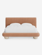Rivo Platform Bed | Upholstered Frame, Light Wood Grain Base