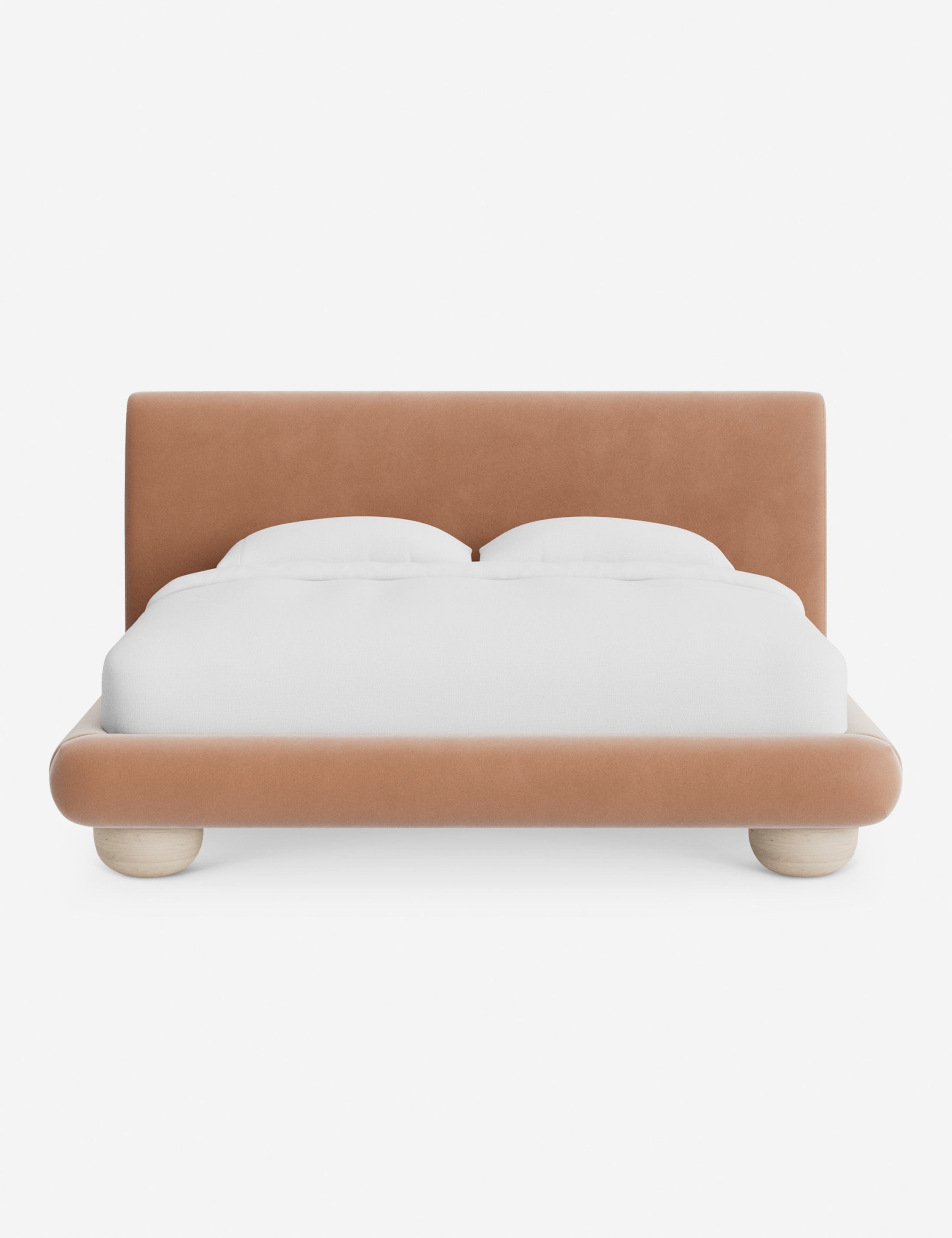 Rivo Platform Bed | Upholstered Frame, Light Wood Grain Base