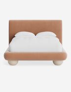 Rivo Platform Bed | Upholstered Frame, Light Wood Grain Base