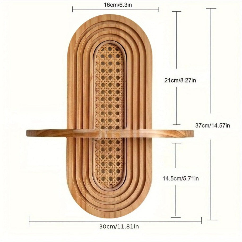RattanBogen: Wooden Wall Shelf – decorative, floating & hanging with Rattan Back in Boho Style for Living Room & Bedroom