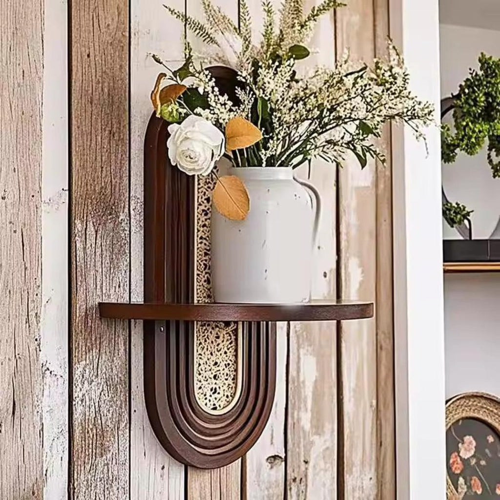 RattanBogen: Wooden Wall Shelf – decorative, floating & hanging with Rattan Back in Boho Style for Living Room & Bedroom
